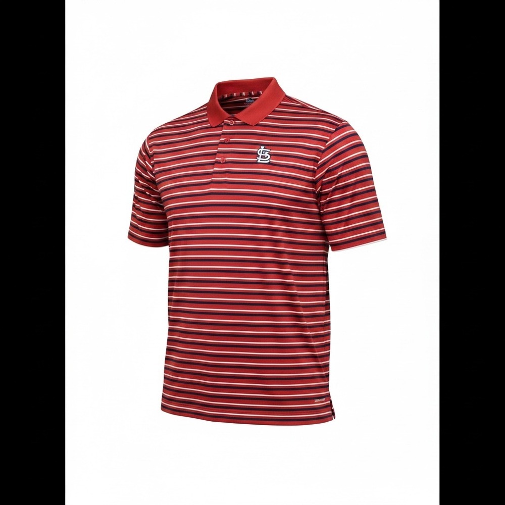 Majestic St Louis Cardinals Polo Shirt Mens 2XL Red Striped Cool Base MLB Logo